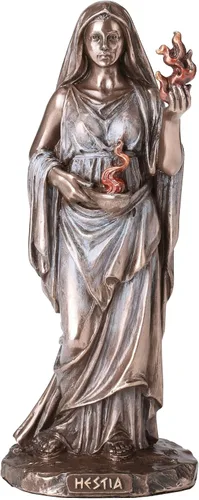 Veronese Design Escultura griega Hestia de 6 1/4 pulgadas con acabado de bronce de resina fundida en frío de hogar y hogar