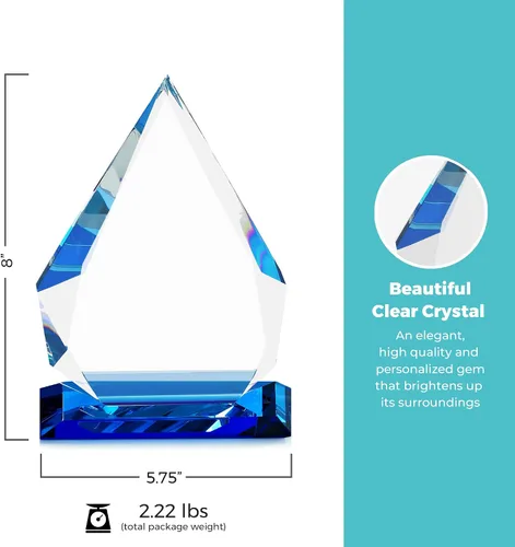 Miniatura 4 de Baudville Premio de trofeo de cristal luminario grabado personalizado - Destacados azules - Viene con elegante caja de regalo negra Lágrima
