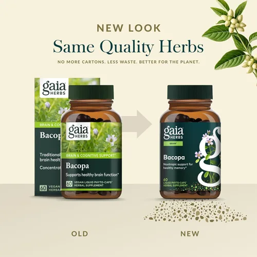 Miniatura 6 de Gaia Herbs Bacopa - Suplemento de hierbas de apoyo cerebral y cognitivo - Hecho con Bacopa Monnieri para ayudar a mantener una mente próspera* - 60