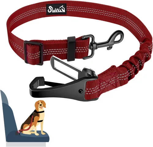 Miniatura 20 de SlowTon Cinturón de seguridad para perro, correa de cinturón de seguridad ajustable para perro, 2 en 1, cinturón de seguridad para perro con Negro