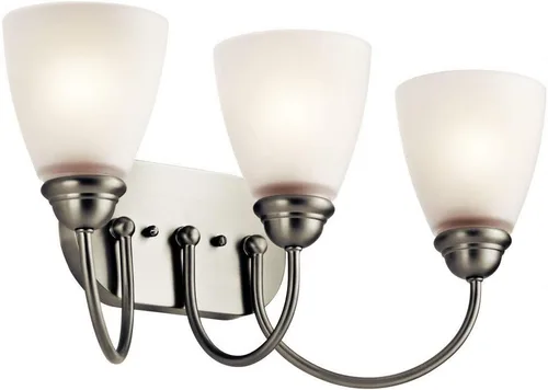 Miniatura 2 de Kichler Jolie - Lámpara de tocador con 3 luces de 20.25 pulgadas con cristal satinado grabado en bronce antiguo