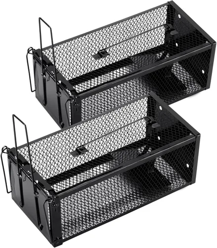 Paquete de 2 trampas humanas para ratas de 12.5 x 5.5 x 4.5 pulgadas, trampas reutilizables para uso en interiores y exteriores, captura en vivo sin