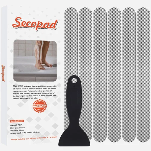 Miniatura 17 de Secopad Calcomanías de ducha antideslizantes originales para bañera y ducha, tiras de seguridad adhesivas fuertes con raspador, ideal para familias