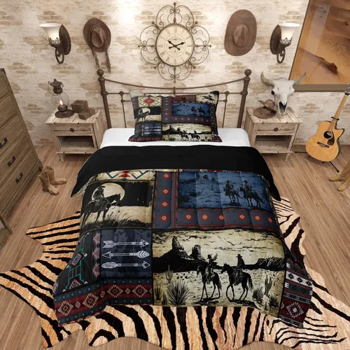 Miniatura 39 de Feelyou, juego de ropa de cama estilo vaquero tamaño individual para niños, juego de edredón occidental para niños y niñas, desierto del lejano