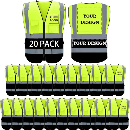 Miniatura 8 de Chaleco de seguridad con logotipo personalizado de alta visibilidad, chaleco reflectante clase 2, ropa de trabajo de construcción con 5 bolsillos