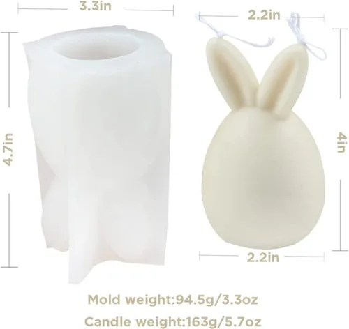 Miniatura 2 de Paquete de 2 moldes de silicona con forma de concha de huevo de conejo, moldes de conejo de Pascua 3D para hacer velas, moldes de resina para jabón