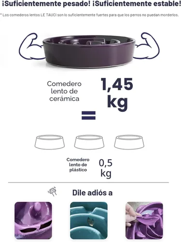 Miniatura 4 de LE TAUCI Cuencos para perros de cerámica de alimentación lenta, cuenco de alimentación lenta de 1.5 tazas para razas pequeñas y medianas, cuenco