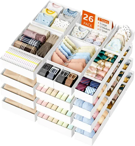 Miniatura 38 de DIMJ Organizador de cajones de ropa – Paquete de 20 contenedores organizadores de cajones de armario para almacenamiento de ropa de bebé, Blanco