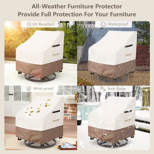 Miniatura 8 de Fundas impermeables para sillas de patio, 27.5 pulgadas de ancho x 32.6 pulgadas de profundidad x 36 pulgadas de alto, fundas giratorias para sillas
