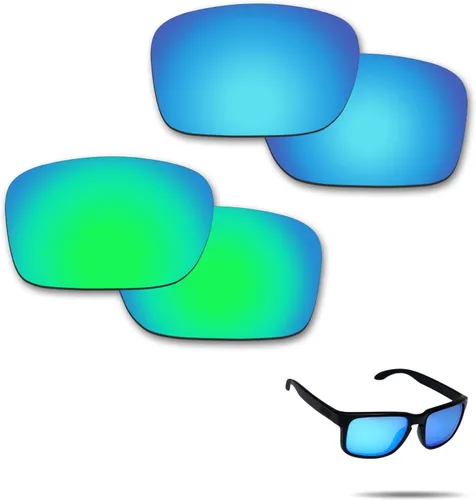Fiskr Lentes de repuesto para gafas de sol Oakley Holbrook, paquete de 2 pares (azul hielo y verde esmeralda)