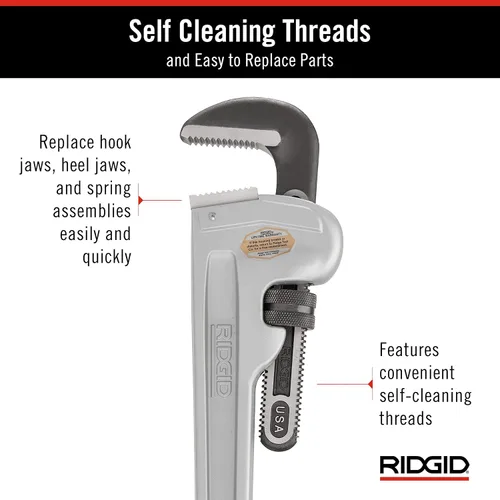 Miniatura 6 de RIDGID 31110 Modelo 836 Llave de tubería de plomería recta de aluminio de 36 pulgadas, plata, fabricada en los Estados Unidos