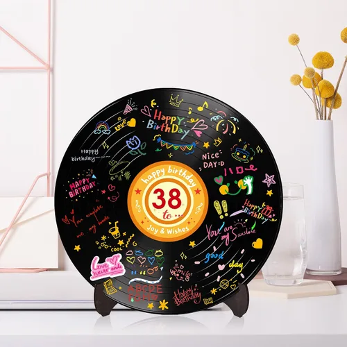 Miniatura 7 de Holkcog Disco de vinilo para decoración de cumpleaños, letrero de arte de graffiti con soporte, libro de invitados de feliz cumpleaños para hombres