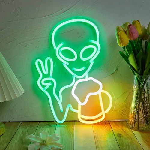 Miniatura 4 de Letrero de neón LED de neón de alienígenas, luz nocturna alimentada por USB, arte de pared 3D y sala de juegos, dormitorio, sala de estar, Verde