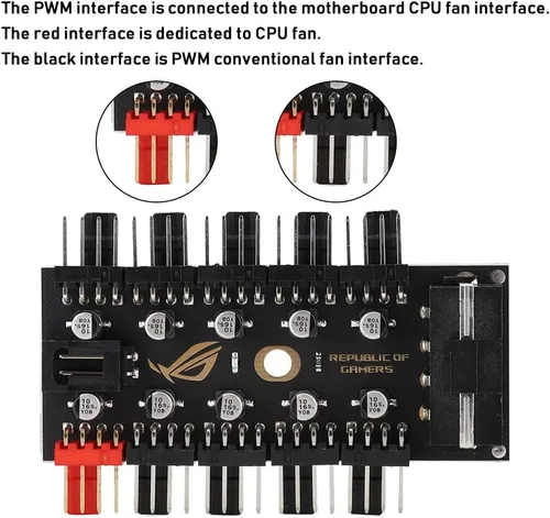 Miniatura 2 de Hub de ventilador de chasis de 4 pines, control de cable de ventilador de carcasa de PC de 10 puertos, divisor de controlador PWM, concentrador