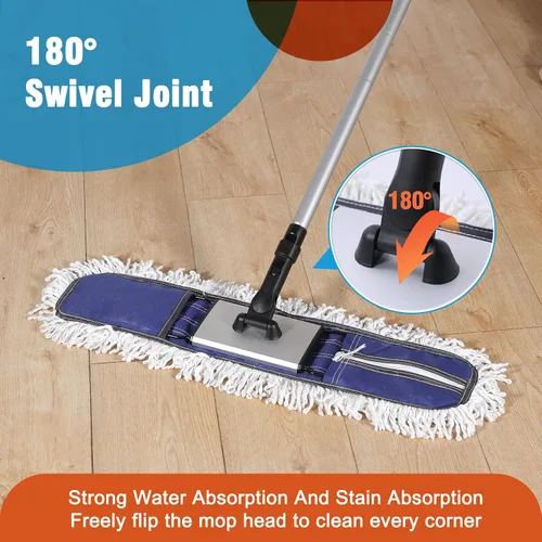Miniatura 4 de CLEANHOME Trapeador de polvo comercial de 24 pulgadas para limpieza de suelos, trapeador de piso resistente con mango largo extensible de 59