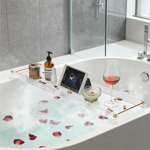 Miniatura 2 de NEWRAIN - Bandeja de bañera acrílica, mesa de baño de lujo, regalos únicos de inauguración de la casa, regalo de aniversario y boda para parejas