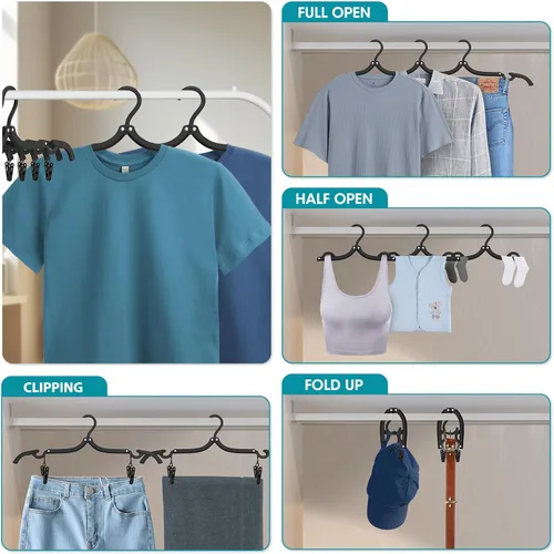 Miniatura 20 de 30 Piezas Perchas de Viaje Portátiles Plegables Organizador de Perchas de Viaje, Estante de Secado de Ropa de Plástico Artículos Esenciales