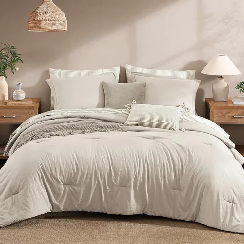 Miniatura 17 de Monbix Juego de Edredón de Tamaño Completo - 7 Piezas Verde Oliva Prelavado Ropa de Cama en una Bolsa Juegos de Ropa de Cama Completos