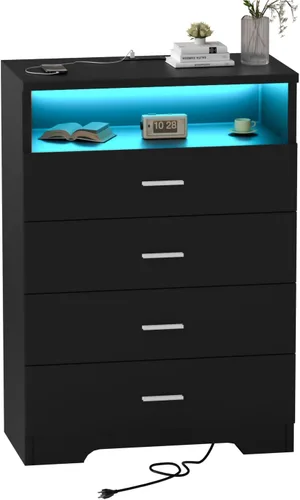 Miniatura 11 de FJTJBSI Cómoda con Tomas de Corriente de Madera de 6 Cajones con Organizador Grande Blanco Organizador de Almacenamiento Alto con Riel de Metal Liso