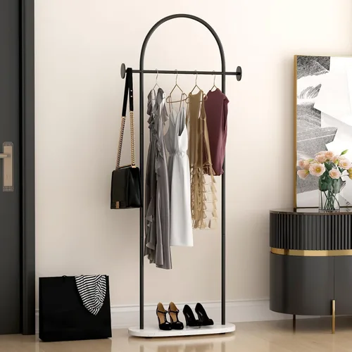 Miniatura 6 de Percheros de ropa negros, perchero industrial moderno con estante, perchero independiente resistente, soporte de metal con ganchos para oficina