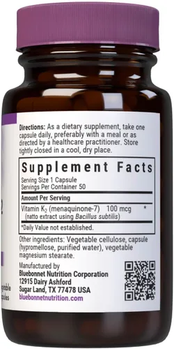 Miniatura 2 de Vitamina K2 (como Menaquinona-7) (de extracto de natto usando Bacillus subtilis) 100 mcg. Otros ingredientes: cápsulas vegetales Kosher, celulosa