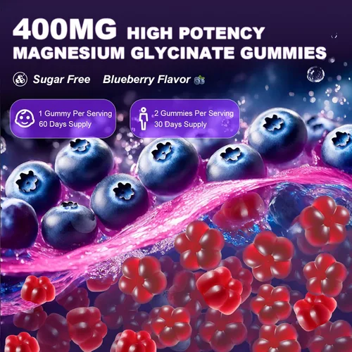 Miniatura 6 de Gomitas de bisglicinato de magnesio liposomal de 400 mg para niños y adultos, suplemento de bisglicinato de magnesio masticable con teanina, B6