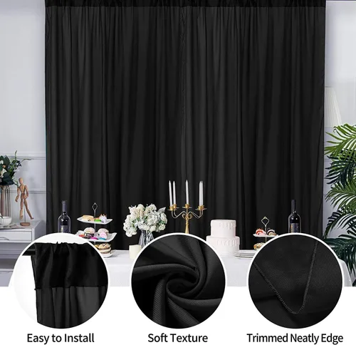 Miniatura 3 de AK-Trading - Paneles de cortinas de gasa para eventos de boda y decoración, cortinas de telón de fondo (115 x 120 pulgadas, negro)