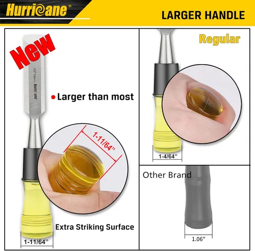 Miniatura 3 de HURRICANE Juego de 4 cinceles de madera para carpintería. Cuchillas de borde biselado de acero CR-V con tapas de seguridad. Agarre extra grande