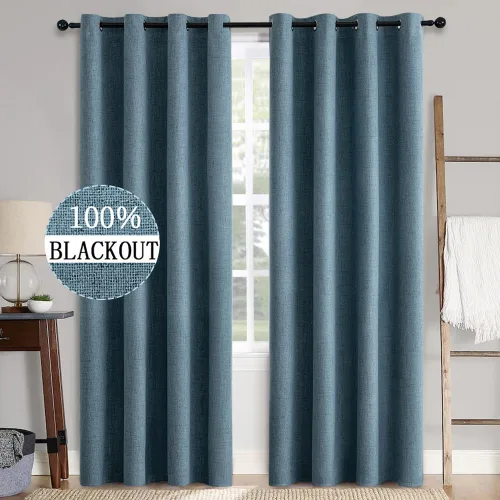 MIULEE - 2 paneles de cortinas opacas con textura de poliéster para dormitorio, 100% opacas, con aislamiento térmico, color azul polvoriento, Azul