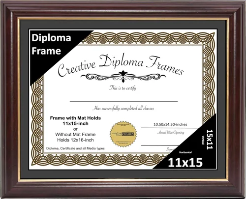 Miniatura 15 de Creative Picture Frames Marco para Diploma de Caoba con Borde Dorado de 12x16 pulgadas con Vidrio y Paspartú Negro y Colgadores de Pared Instalados