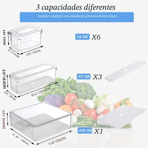 Miniatura 5 de KUMD Paquete de 10 contenedores organizadores transparentes para refrigerador con tapas, contenedores apilables para refrigerador, sin BPA