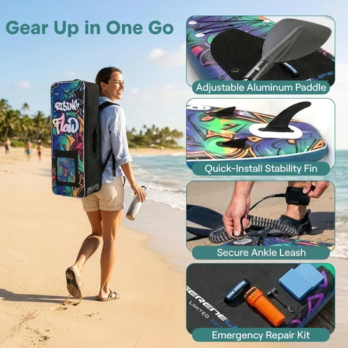 Miniatura 8 de SereneLife Tabla de Paddle Inflable de Pie - Diseño Amplio y Estable, Cubierta Antideslizante para Adultos y Jóvenes con Accesorios Premium