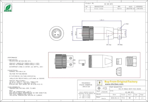 Miniatura 3 de Elecbee Conector de cable M12 Circular Impermeable Enchufe de Aviación Terminación de Tornillo Instalable en Campo Desapantallamiento Recto