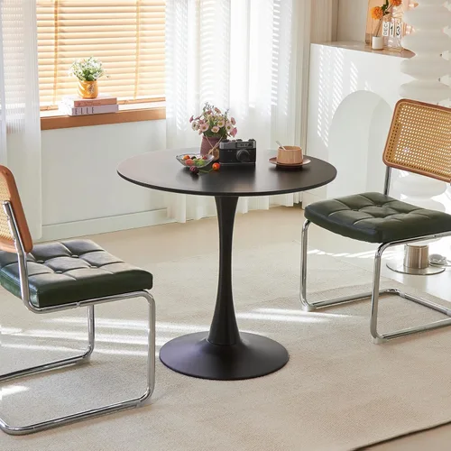 Mesa de comedor redonda, mesa circular de tulipán de 31.5" con tablero engrosado y pedestal de metal, mesa de bistró moderna de mediados de siglo
