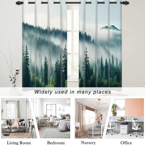 Miniatura 13 de AWERT Cortinas opacas para dormitorio, árbol negro con niebla, naturaleza, amanecer, bosque, 2 paneles para sala de estar, bloqueo de calor, 21 x 45