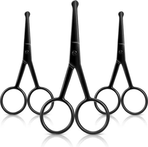 Miniatura 6 de Mudder Tijeras de pelo de nariz de 3 piezas, tijeras de punta redondeada, recortadora de cabello facial de acero inoxidable para cejas, nariz