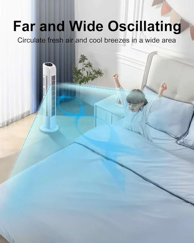 Miniatura 6 de Uthfy Ventilador de torre oscilante sin aspas con control remoto, refrigeración silenciosa, portátil, ventilador eléctrico de pie con 3 velocidades