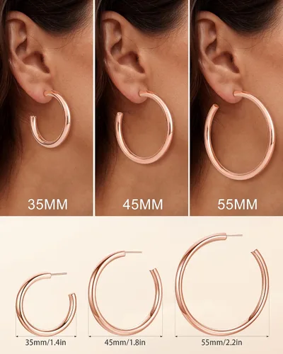 Miniatura 3 de Howoo Aretes de aro chapados en oro de 14 quilates con aros de oro grueso pulido para mujer