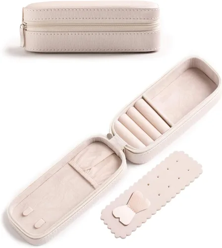 SANQIANWAN Pequeña caja organizadora de viaje de joyería con estuche portátil de piel sintética para collares, anillos, aretes, diseño de borlas de
