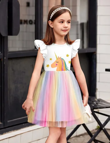 Miniatura 4 de Arshiner Vestido tutú para niñas pequeñas, vestidos de verano esponjosos, vestidos casuales de fiesta de tul para niños de 2 a 6 años