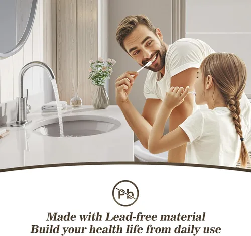 Miniatura 6 de Phiestina WE08E-BN - Grifo de lavabo de baño de una sola manija con placa de cubierta de 4 pulgadas y drenaje de metal, apto para instalación de 1