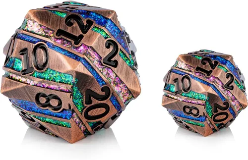 Miniatura 3 de D20 D&D Dice DNDND - Troquel metálico grande de 1.299 in de 20 caras con hermosa caja de regalo para Calabozos y Dragones (rayas coloridas)