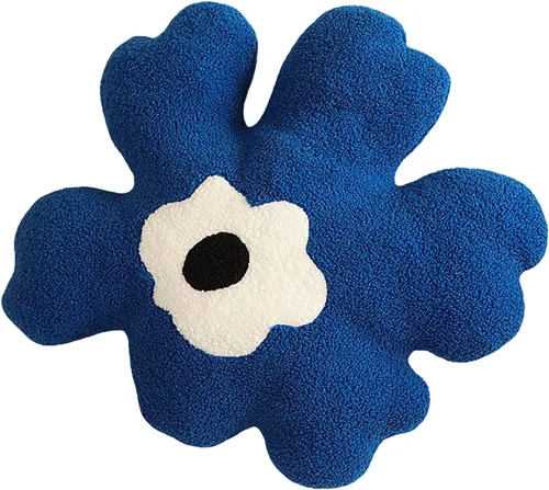 Miniatura 8 de Almohada de sofá Cojín de cintura Almohada de felpa con forma especial de flor Almohada creativa de corazón para niña (negro y blanco)