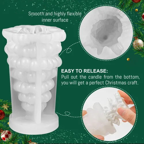 Miniatura 6 de Molde de vela de árbol de Navidad 3D, 2 moldes de silicona para hacer velas, molde de fabricación de velas hecho a mano de Navidad, molde de resina