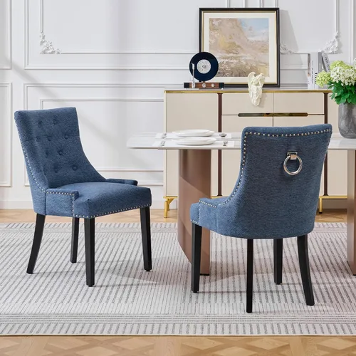 Miniatura 29 de adochr Juego de 2 sillas de comedor de terciopelo, sillas de cocina tapizadas con patas de metal, respaldo abotonado moderno con anillo de tracción