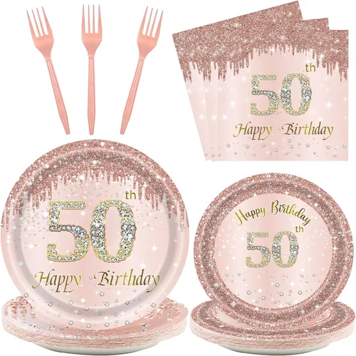 Miniatura 23 de 24 juegos de decoración de fiesta de cumpleaños número 13 de oro rosa para niñas, platos y servilletas para el cumpleaños número 13, tenedores