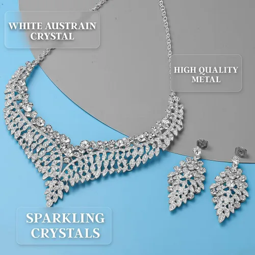 Miniatura 5 de Costume Jewelry Set for Women - Wedding Jewelry Sets for Brides Bridal Jewelry Set for Wedding - Crystal Statement Necklace and Earrings Set