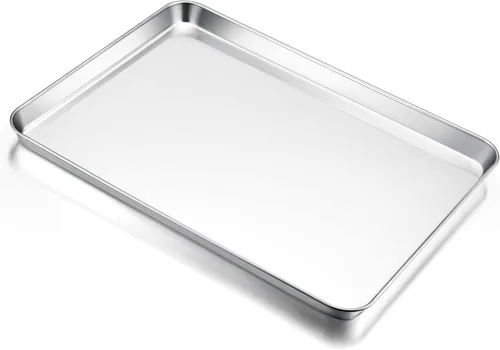 Miniatura 20 de E-far Mini bandeja para horno tostador, bandeja para hornear galletas de acero inoxidable de 9.4 x 7.3 pulgadas, bandeja pequeña de metal no tóxico