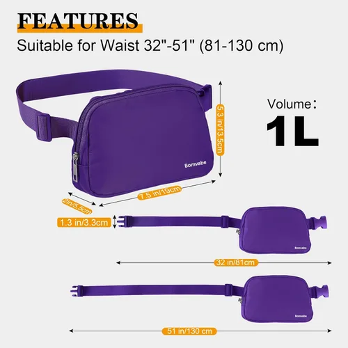 Miniatura 2 de Cangurera cruzada para mujer, mini bolsa para cinturón de 1 litro con correa ajustable de 32 a 51 pulgadas, bolsa de cintura pequeña para viajes
