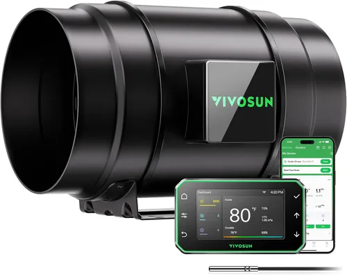 Miniatura 14 de VIVOSUN Ventilador de conducto en línea G4 de 4 pulgadas y controlador de humedad de temperatura, control de aplicación WiFi E42A, ventilador